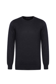 Orta Antrasit Bisiklet Yaka Slim Fit Dar Kesim Yünlü Triko Kazak