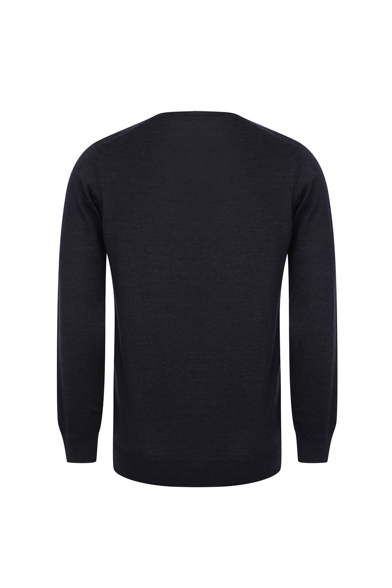 Orta Antrasit Bisiklet Yaka Slim Fit Dar Kesim Yünlü Triko Kazak