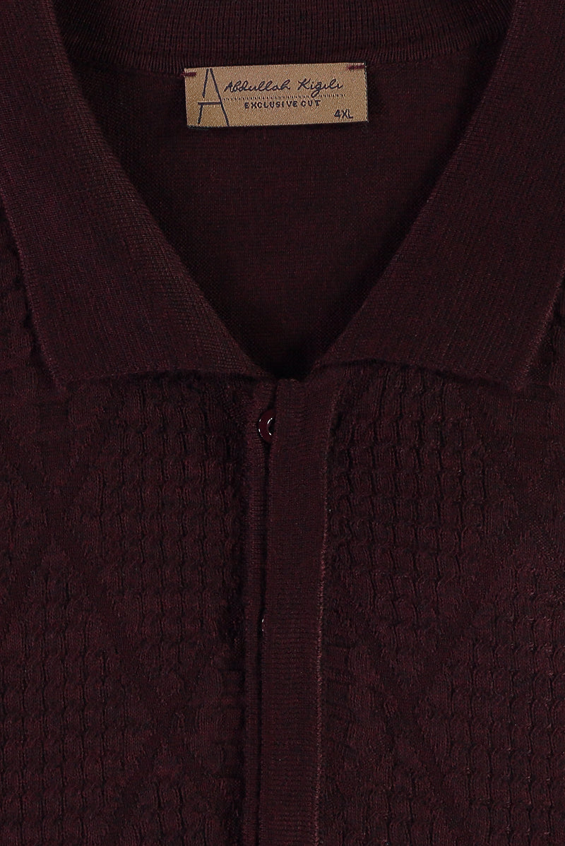 Açık Bordo Büyük Beden Polo Yaka Regular Fit Yünlü Desenli Triko Kazak