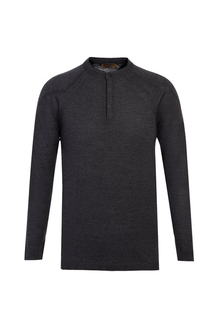 Koyu Antrasit Bisiklet Yaka Slim Fit Dar Kesim Yünlü Triko Kazak