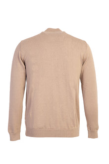 Orta Bej Fermuarlı Regular Fit Triko/Mont