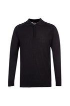 Siyah Polo Yaka Regular Fit Yünlü Desenli Triko Kazak