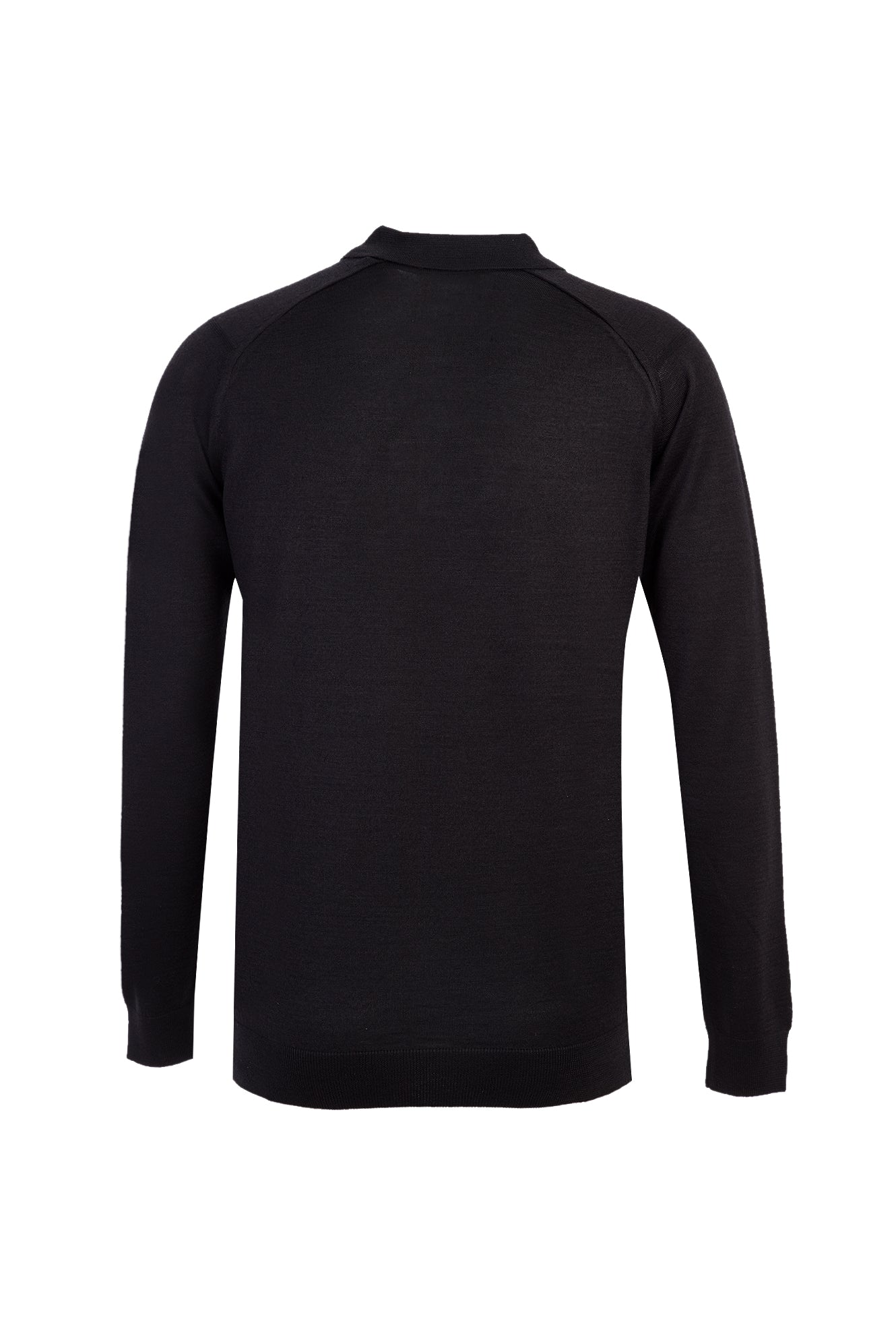 Siyah Polo Yaka Regular Fit Yünlü Desenli Triko Kazak