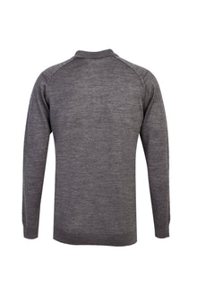Orta Gri Polo Yaka Regular Fit Yünlü Desenli Triko Kazak