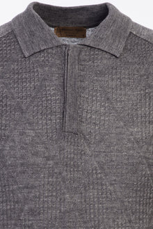 Orta Gri Polo Yaka Regular Fit Yünlü Desenli Triko Kazak
