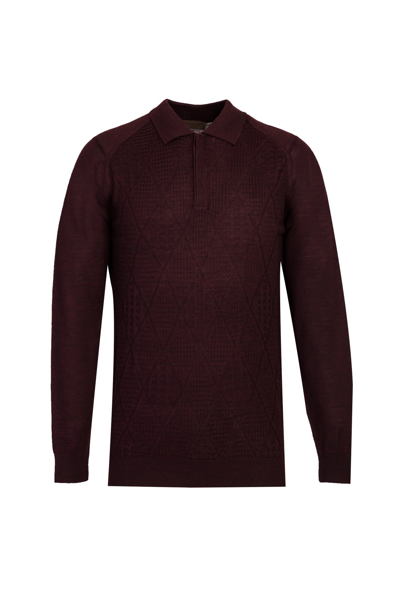 Açık Bordo Polo Yaka Regular Fit Yünlü Desenli Triko Kazak