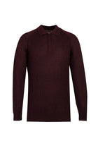 Açık Bordo Polo Yaka Regular Fit Yünlü Desenli Triko Kazak
