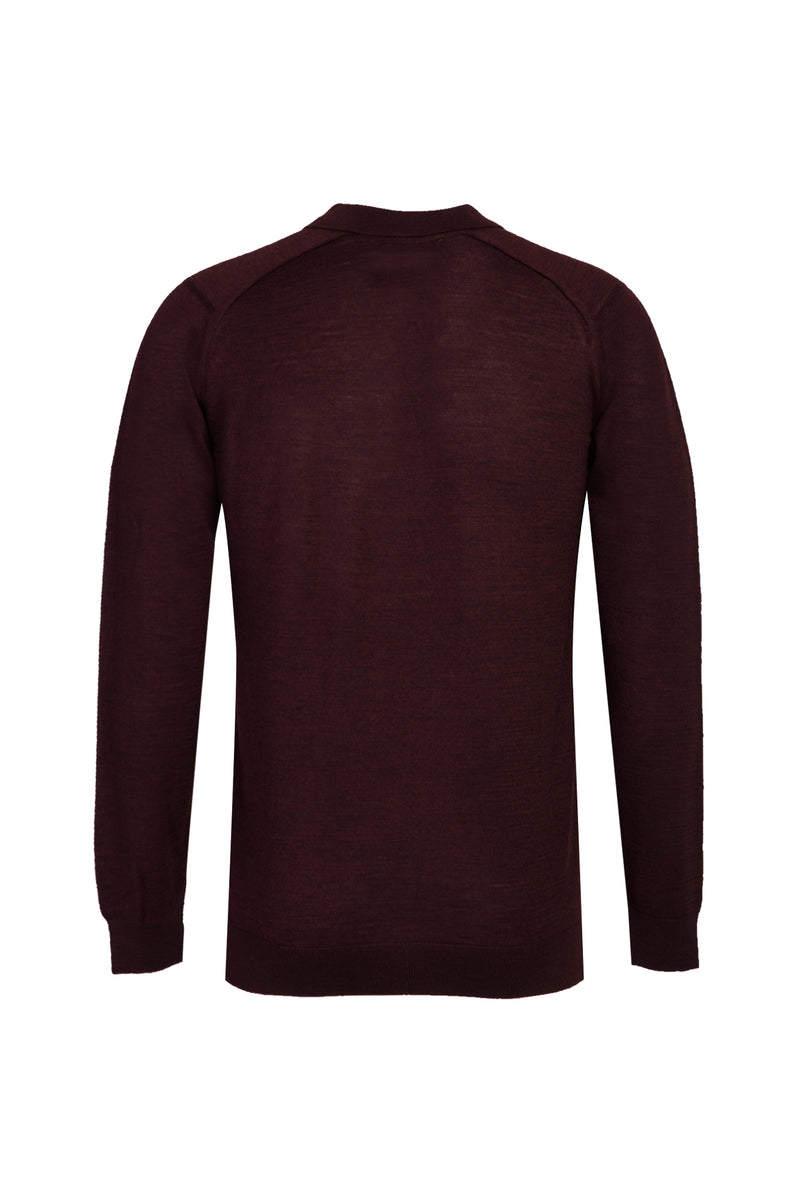 Açık Bordo Polo Yaka Regular Fit Yünlü Desenli Triko Kazak