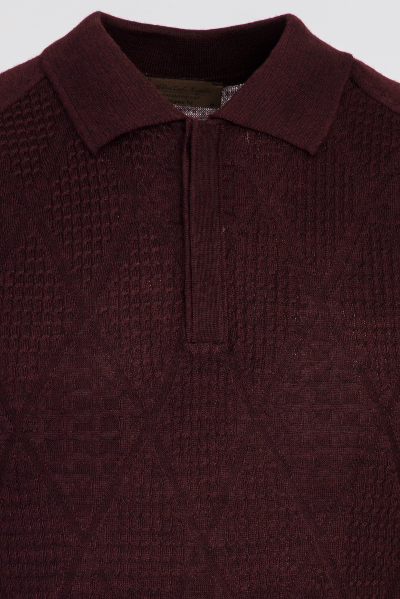 Açık Bordo Polo Yaka Regular Fit Yünlü Desenli Triko Kazak