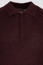 Açık Bordo Polo Yaka Regular Fit Yünlü Desenli Triko Kazak