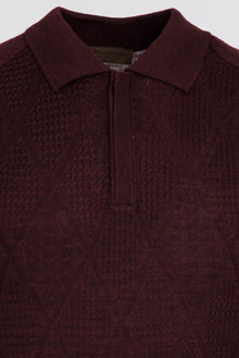 Açık Bordo Polo Yaka Regular Fit Yünlü Desenli Triko Kazak