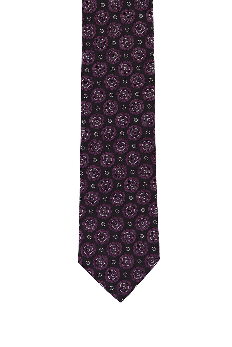 Koyu Mor Desenli Kravat
