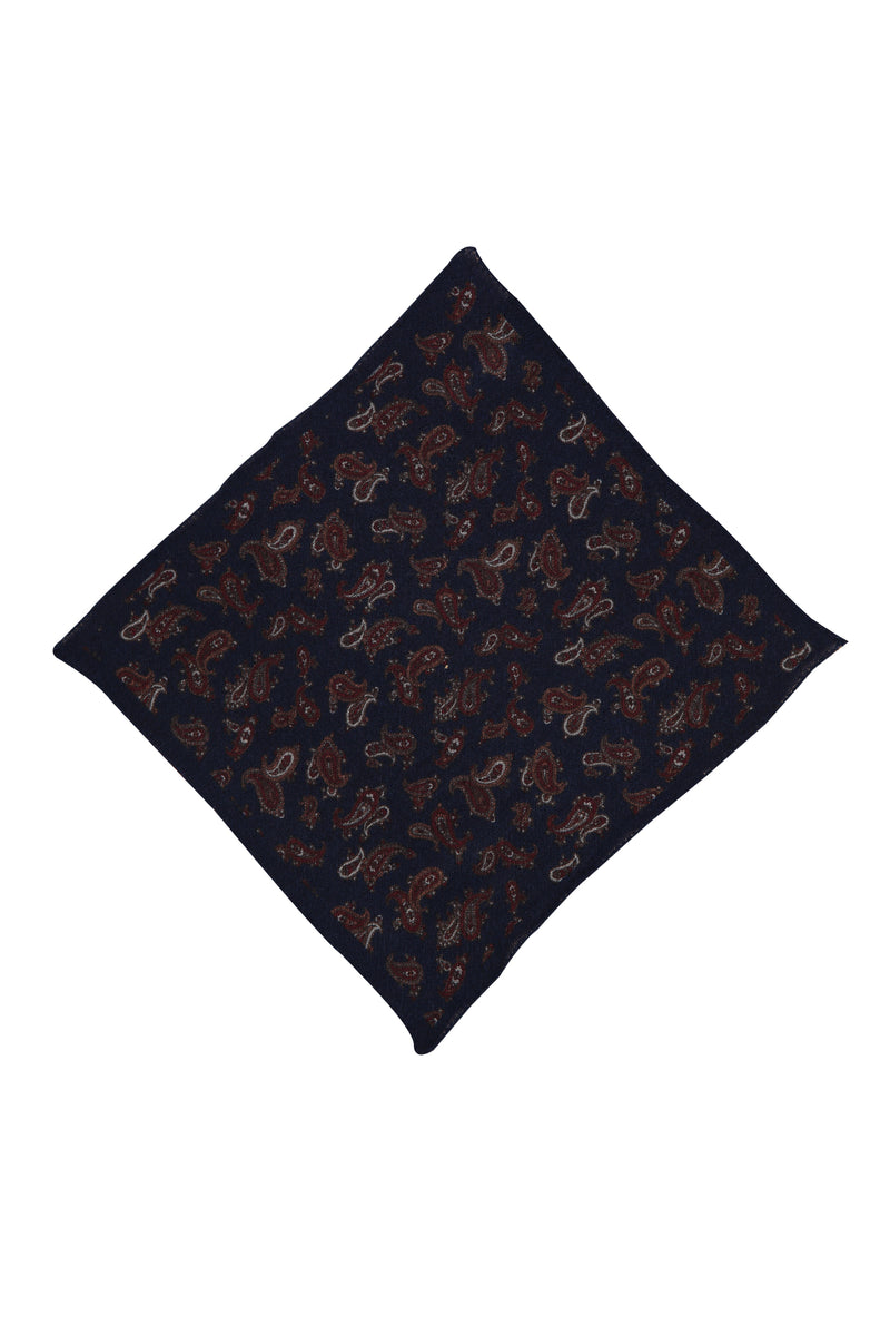 Koyu Lacivert İtalyan Desenli Yün Mendil