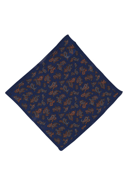 Koyu Mavi  İtalyan Yün Desenli Mendil