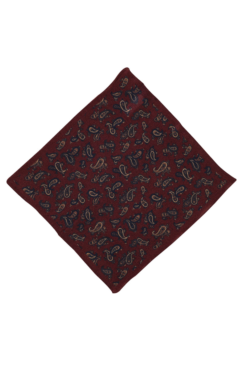 Koyu Bordo İtalyan Yün Desenli Mendil