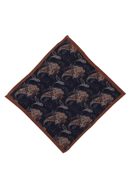 Koyu Lacivert İtalyan Desenli Yün Mendil