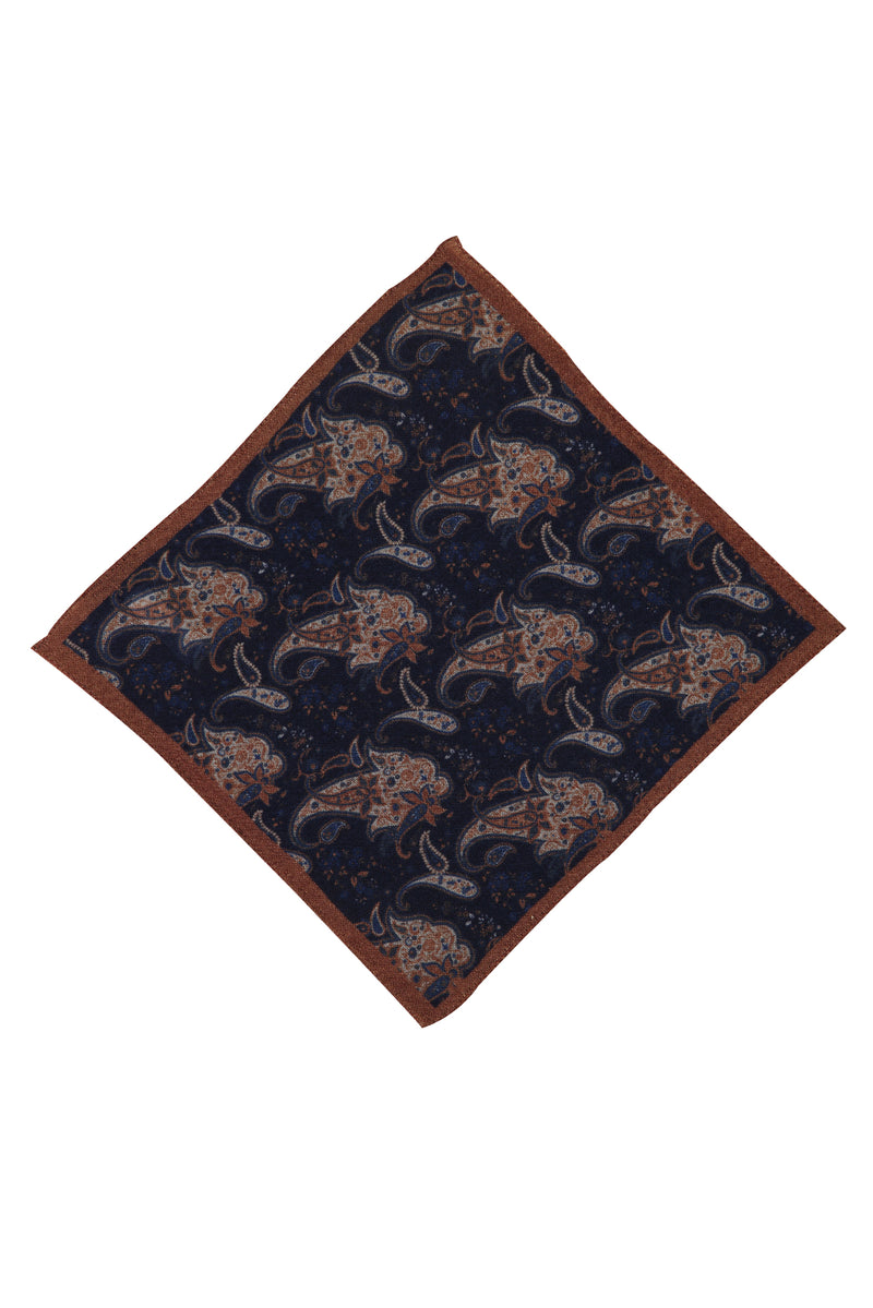 Koyu Lacivert İtalyan Desenli Yün Mendil