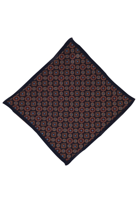 Orta Lacivert İtalyan Yün Desenli Mendil