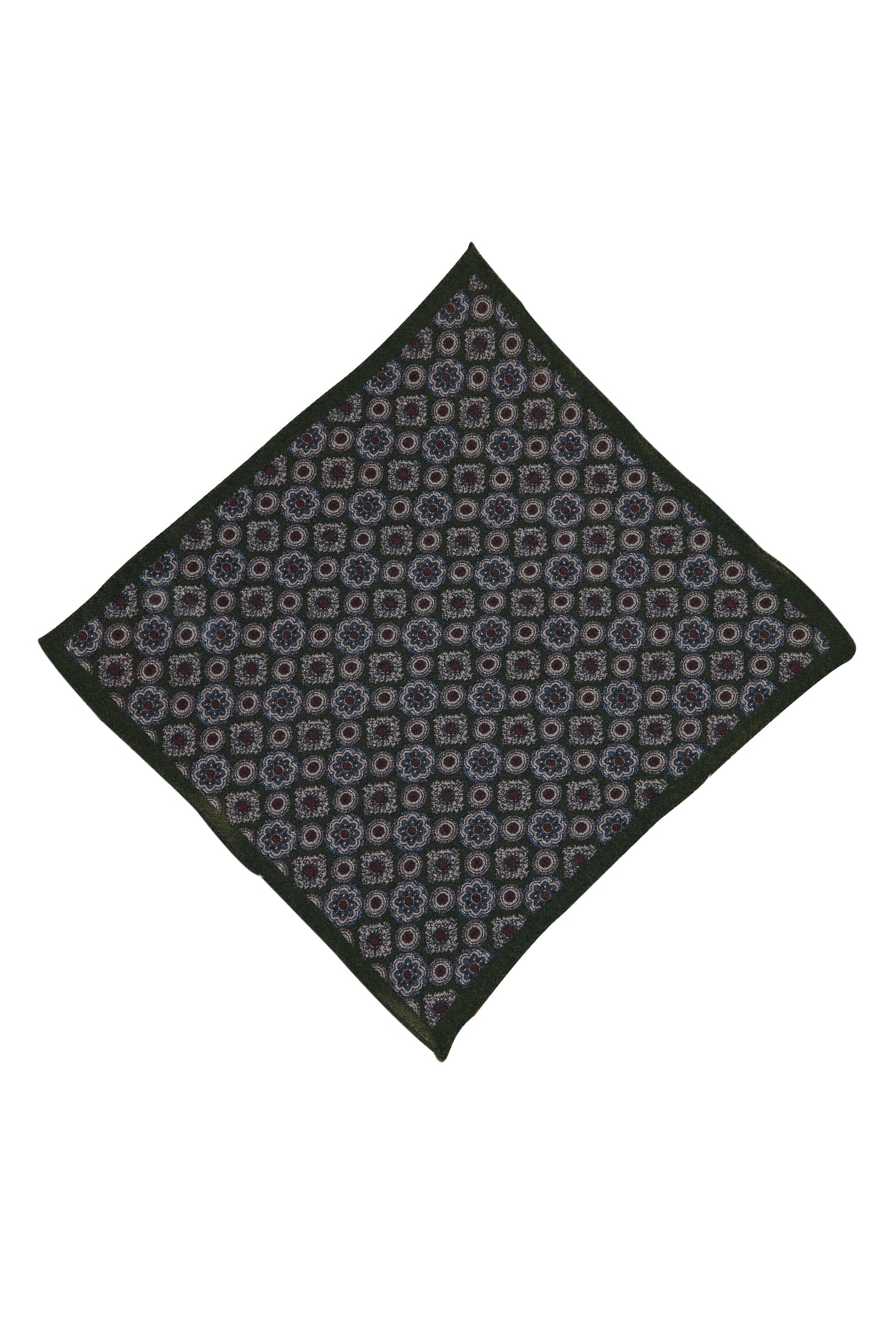 Koyu Yeşil İtalyan Desenli Yün Mendil