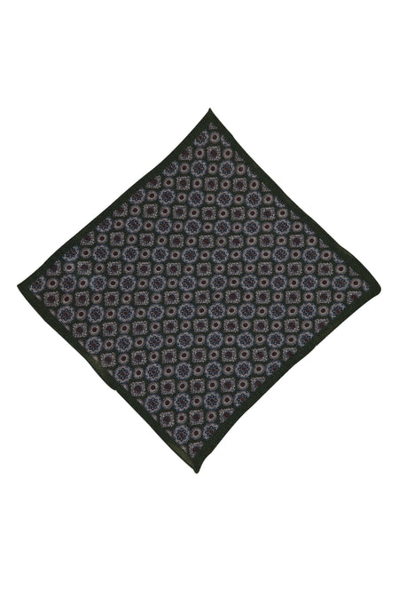 Koyu Yeşil İtalyan Desenli Yün Mendil