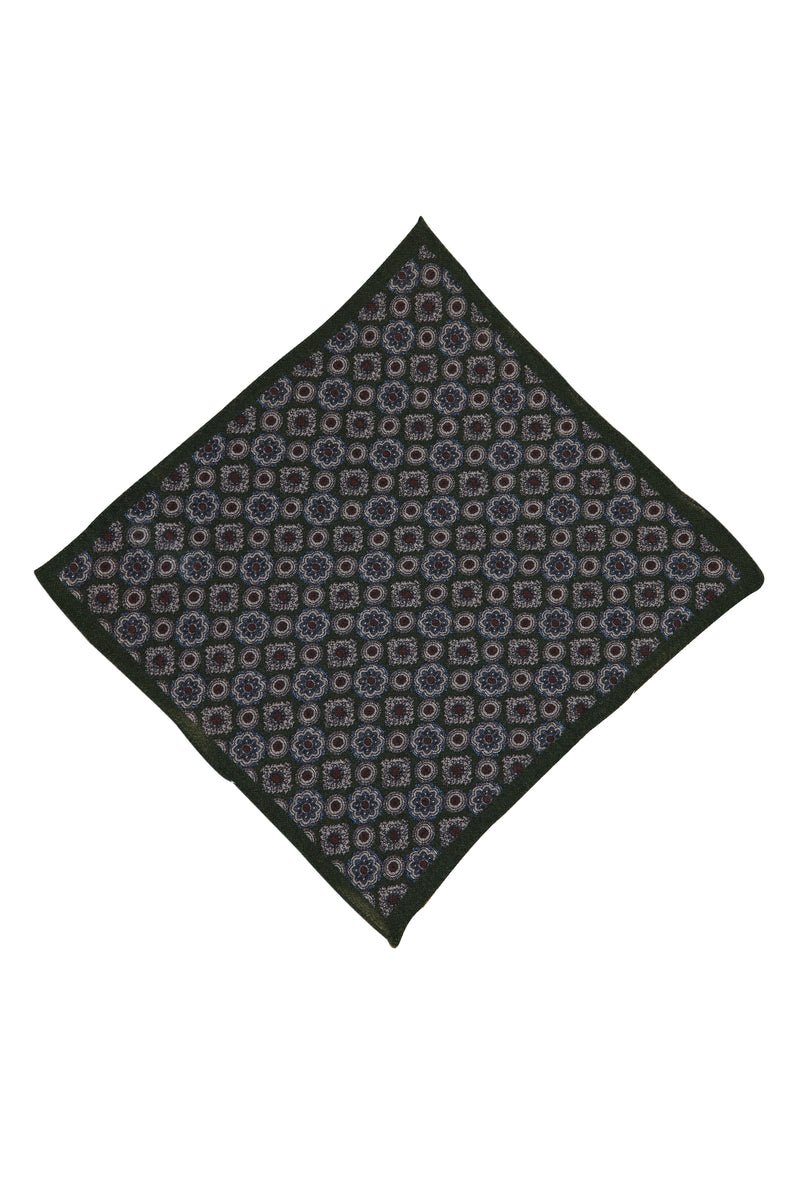 Koyu Yeşil İtalyan Desenli Yün Mendil