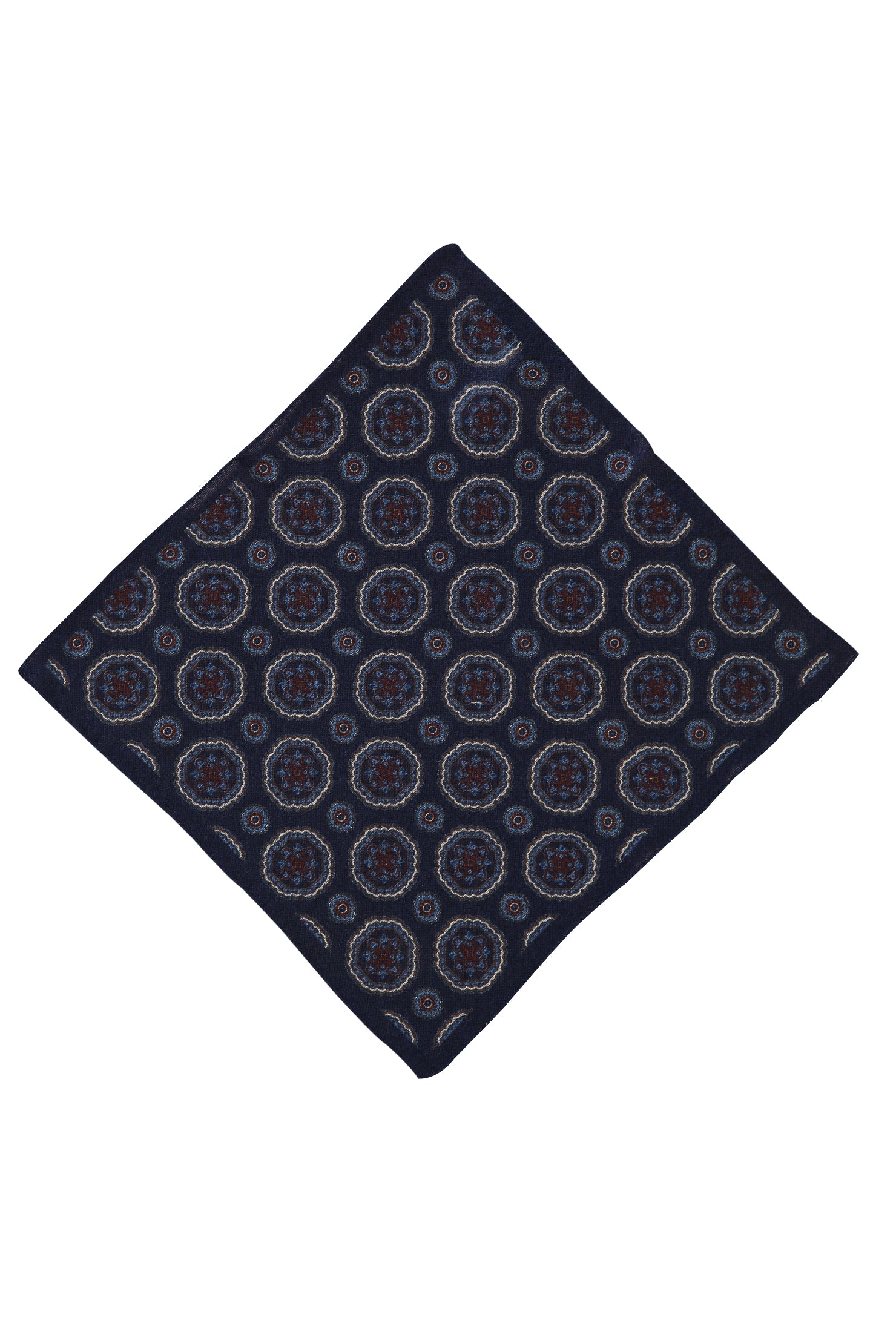 Koyu Lacivert İtalyan Yün Desenli Mendil