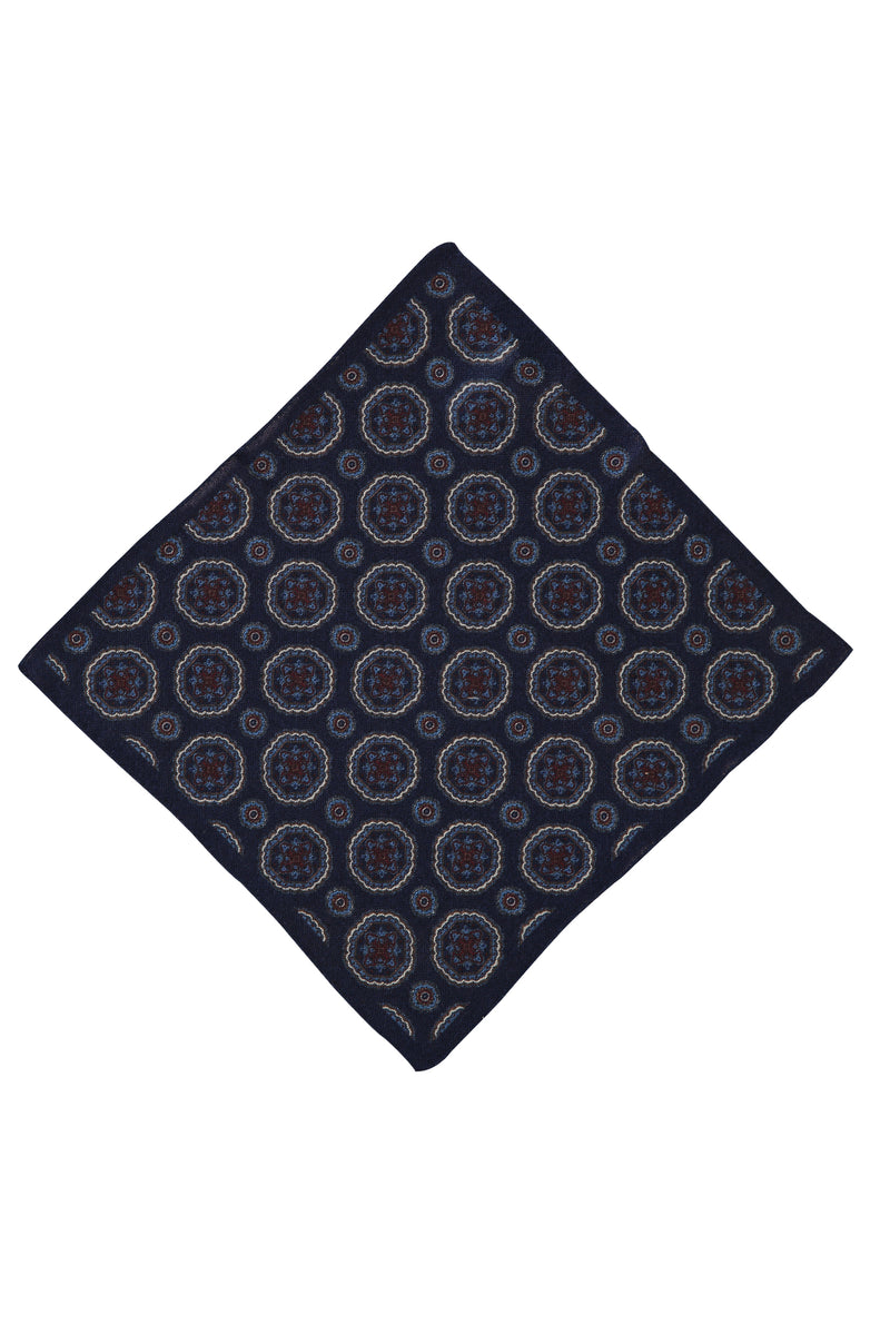 Koyu Lacivert İtalyan Yün Desenli Mendil