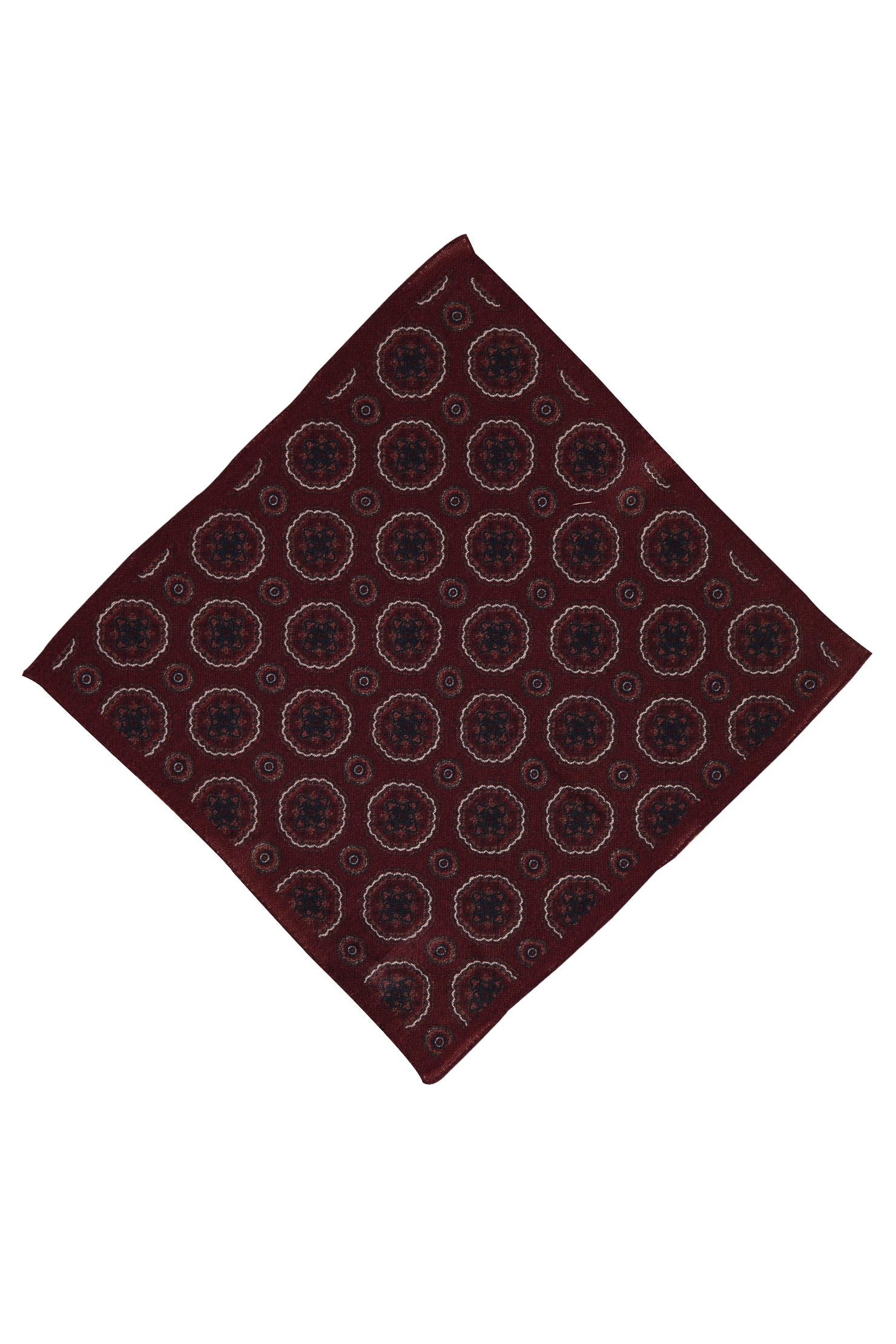 Koyu Kırmızı İtalyan Yün Desenli Mendil