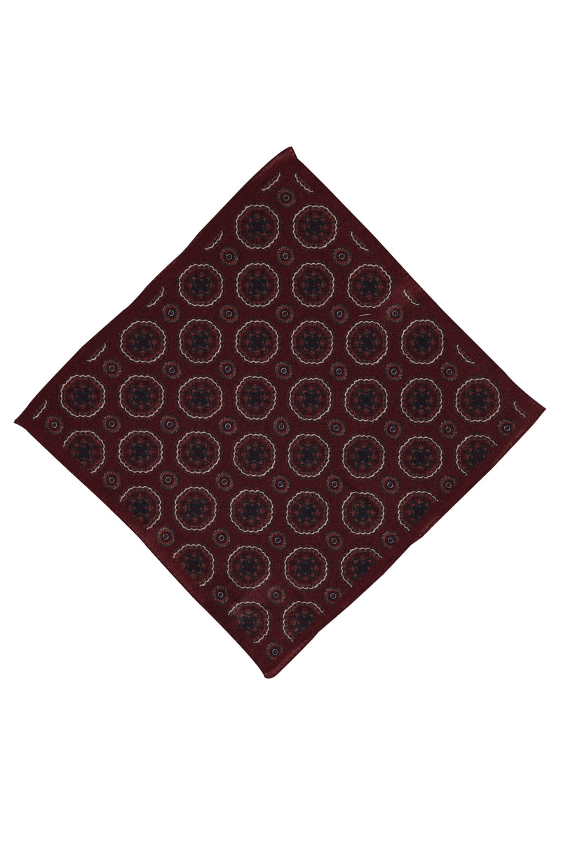 Koyu Kırmızı İtalyan Yün Desenli Mendil