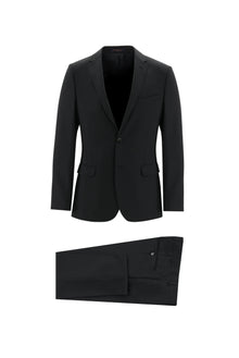 Siyah Super Slim Fit Ekstra Dar Kesim Fit Yünlü Klasik Takım Elbise