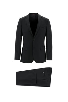 Siyah 8 Drop Long Slim Fit Uzun Dar Kesim Yünlü Tak?m Elbise-Abdullah Ki??l?