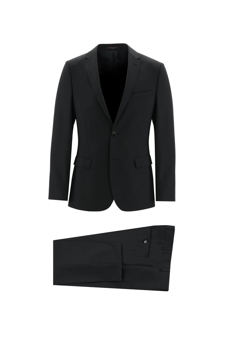 Siyah 8 Drop Long Slim Fit Uzun Dar Kesim Yünlü Tak?m Elbise-Abdullah Ki??l?