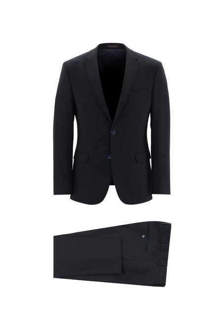 Siyah Lacivert Regular Long Fit Uzun Klasik Kesim Yünlü Takım Elbise