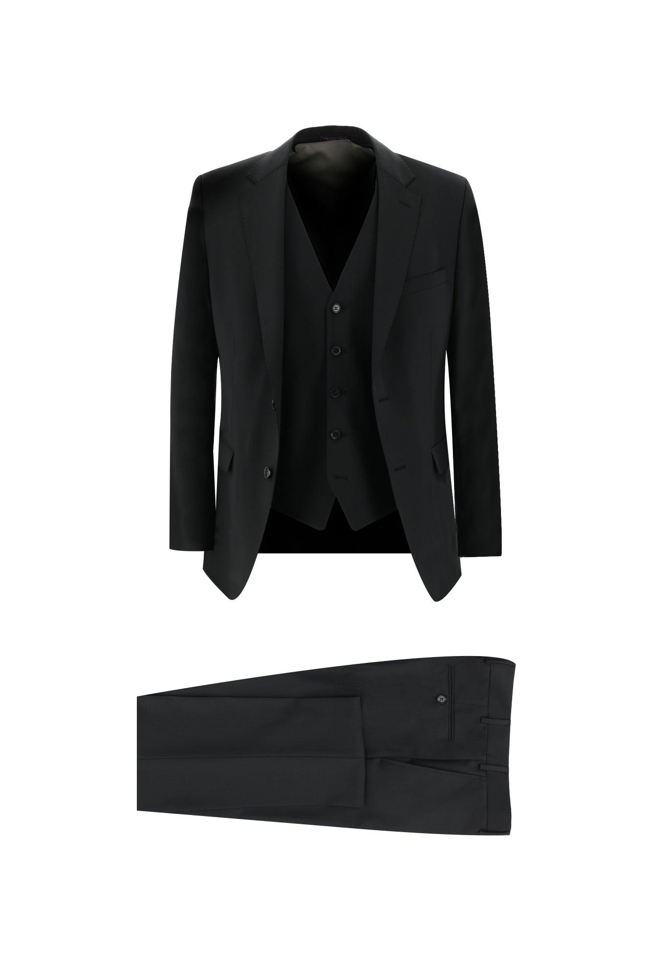 Siyah Regular Fit Yünlü Yelekli Takım Elbise