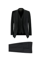 Siyah Regular Fit Yünlü Yelekli Takım Elbise