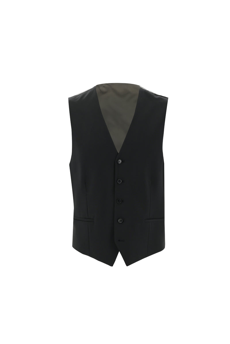 Siyah Slim Fit Dar Kesim Yünlü Yelekli Takım Elbise