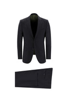 Siyah Lacivert Slim Fit Dar Kesim Yünlü Klasik Takım Elbise
