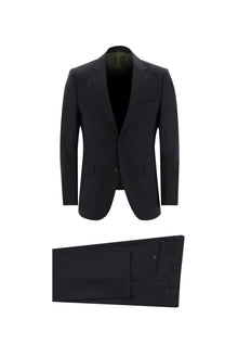 Siyah Lacivert Slim Fit Dar Kesim Yünlü Klasik Takım Elbise