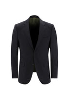 Siyah Lacivert Slim Fit Dar Kesim Yünlü Klasik Takım Elbise