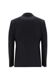 Siyah Lacivert Slim Fit Dar Kesim Yünlü Klasik Takım Elbise