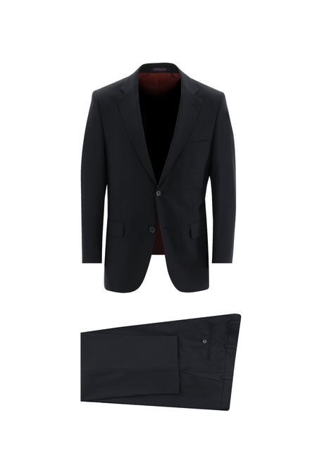 Siyah Lacivert Relaxed Fit Rahat Kesim Yünlü Klasik Takım Elbise