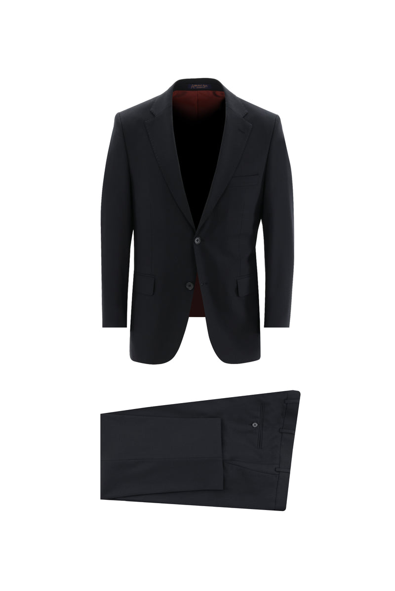 Siyah Lacivert Relaxed Fit Rahat Kesim Yünlü Klasik Takım Elbise