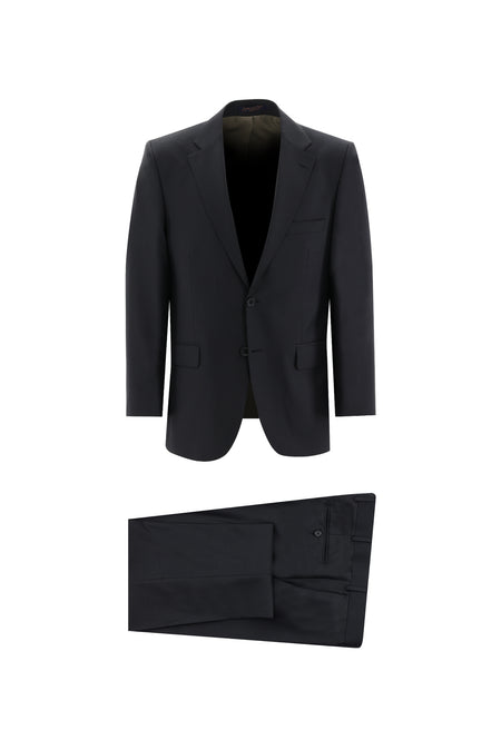 Siyah Lacivert Regular Fit Yünlü Klasik Takım Elbise