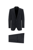 Siyah Lacivert Slim Fit Dar Kesim Yünlü Klasik Takım Elbise