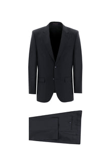 Siyah Lacivert Slim Fit Dar Kesim Yünlü Klasik Takım Elbise