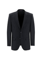 Siyah Lacivert Slim Fit Dar Kesim Yünlü Klasik Takım Elbise