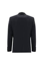 Siyah Lacivert Slim Fit Dar Kesim Yünlü Klasik Takım Elbise