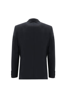 Siyah Lacivert Slim Fit Dar Kesim Yünlü Klasik Takım Elbise