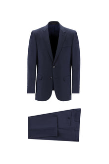 Orta Lacivert Slim Fit Dar Kesim Yünlü Klasik Takım Elbise