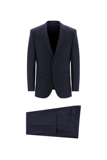 Koyu Lacivert Slim Fit Dar Kesim Yünlü Klasik Takım Elbise